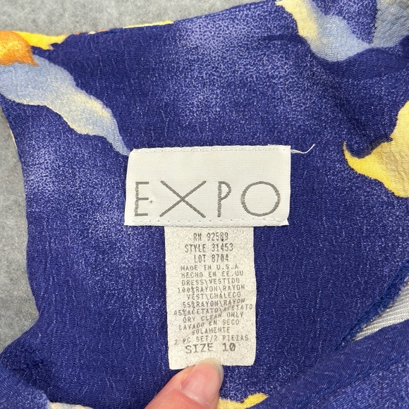 Vintage Expo Blue Floral Short Sleeve Maxi Dress Yellow Blossom Print - Picture 5 of 7